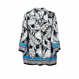 New - Alfred Dunner Button Up Blouse 2X Cotton 3/4 Sleeve Textured Palms Top 22